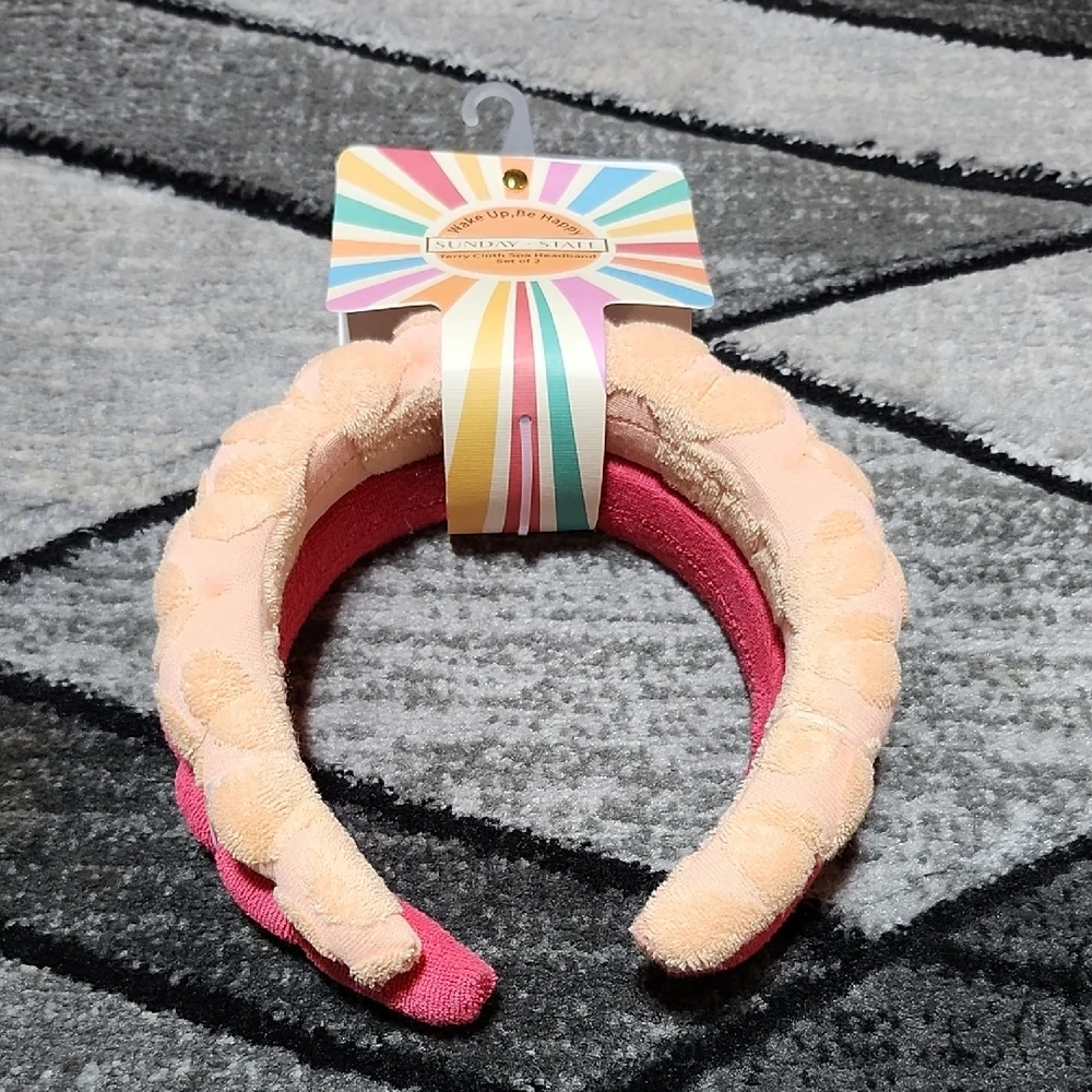 WAKE UP, BE HAPPY SUNDAY-STATE PUFFY TERRY CLOTH SPA HEADBANDS SET-OF-2